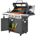 Outsunny Gasgrill 12 KW Grillwagen met 5 Branders, Zijkoker, Deksel, Thermometer, Zijplanken 135 x 54 x 110 cm