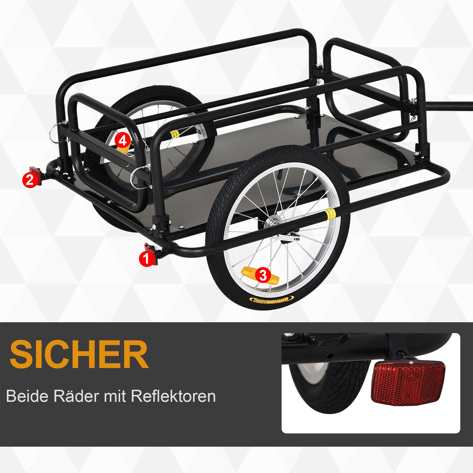 HOMCOM Fietskar Aanhangwagen voor fiets 40 kg laadvermogen Transportkar Handkar Trekhaak Staal Zwart 139 x 71,5 x 49 cm