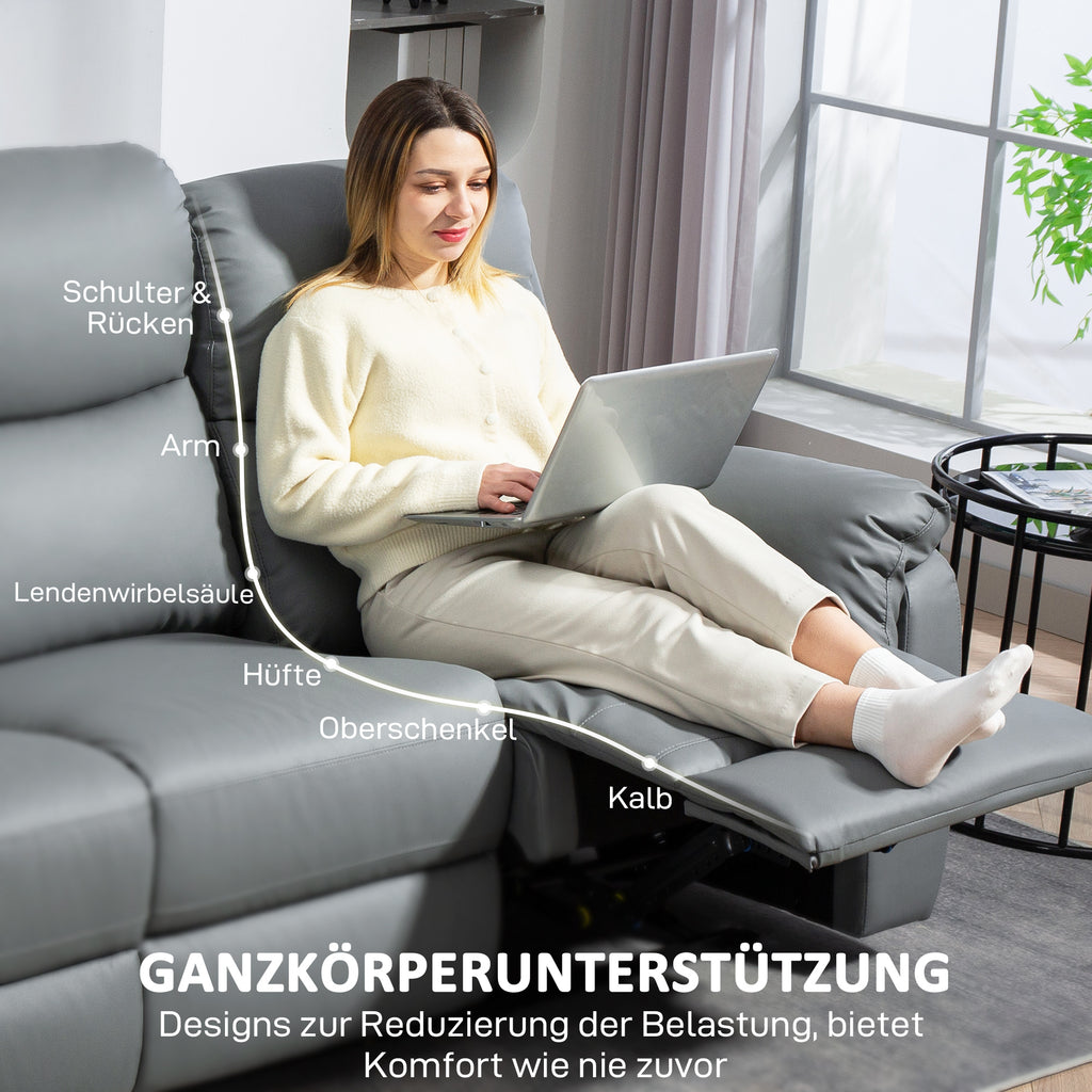 HOMCOM 3-zits Sofa, Links en Rechts Leunend, Aanpasbare Voetsteun, Kunstleder, Voor Woonkamer, Donkergrijs