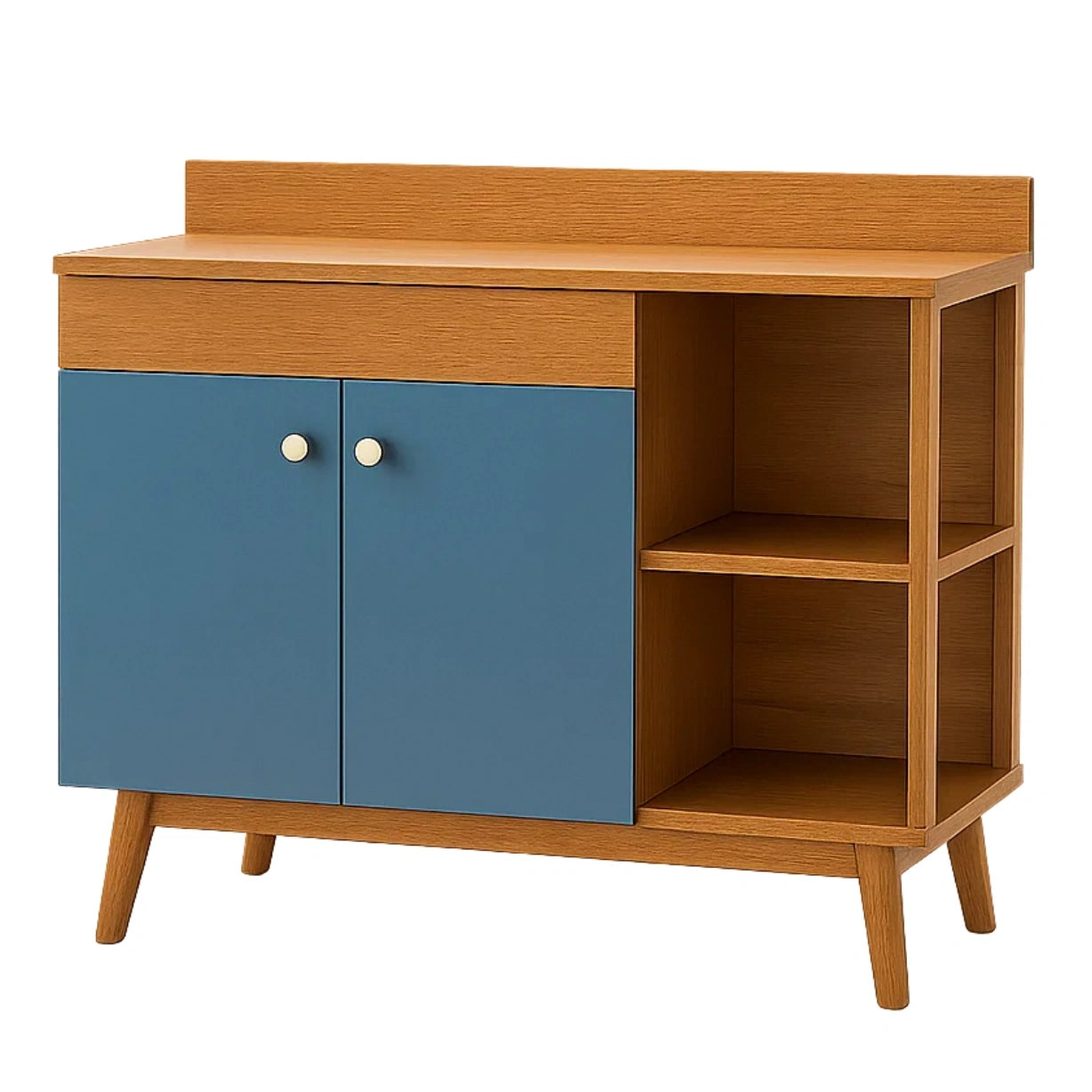 Rektangulr kkken med hylder og MDF-skab, eg og bl farve, uden hjul, 100x40x85 cm, til almindeligt kkken. - VxsES9DwARkS