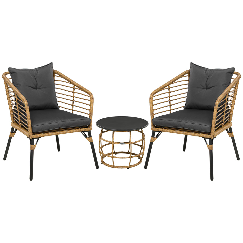 Outsunny rotan tuinmeubelset 3-delig. Zitgroep met kussens voor terras balkon