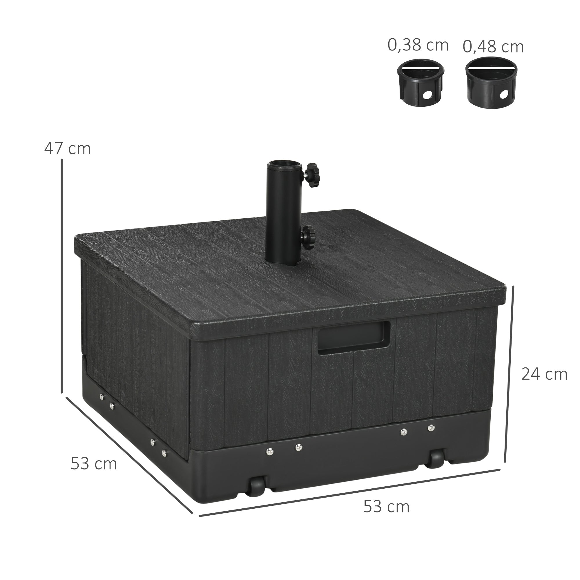 Outsunny 3-in-1 Parasolvoet, Bijzettafel, Bloembak, tot 80 kg zand, weerbestendig, Zwart