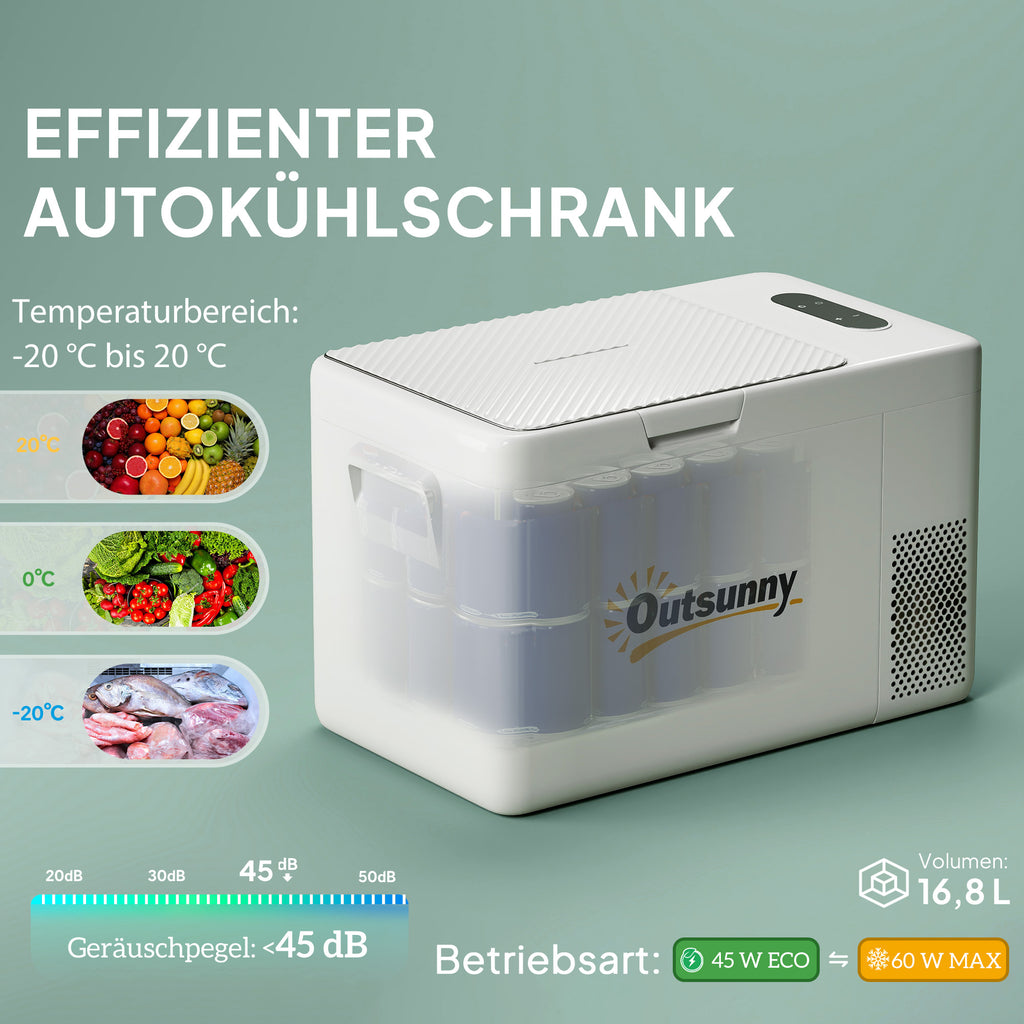Outsunny 22 Liter Campingkoelkast, Autokoelkast, Koelbox met LED-Licht, AC- en DC-Adapter, Stille Werking, Crèmewit