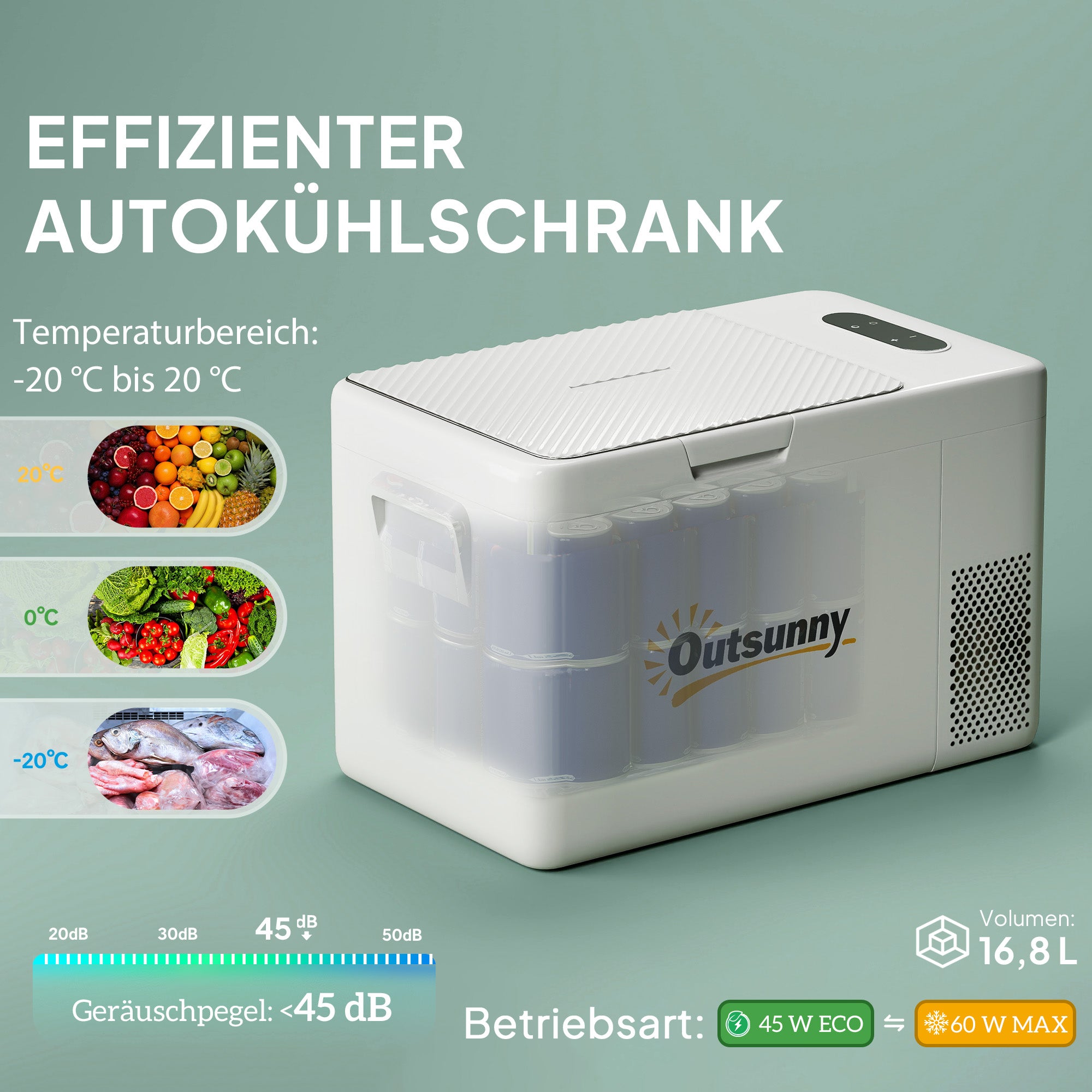 Outsunny 22 Liter Campingkoelkast, Autokoelkast, Koelbox met LED-Licht, AC- en DC-Adapter, Stille Werking, Crèmewit