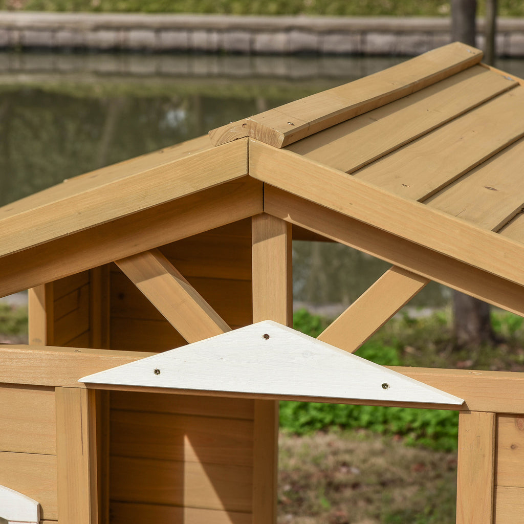 Outsunny Houten kinderspeelhuis Tuinspeelhuis met deur, ramen, plantenbak en bankje voor kinderen 3-6 jaar