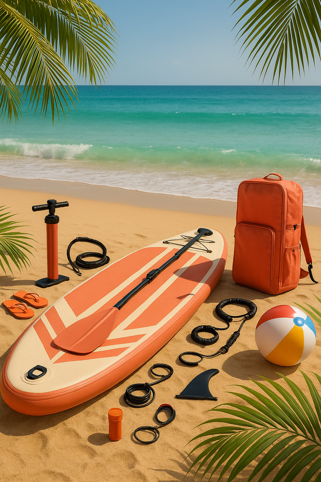 Orange cremefarvet PVC oppusteligt paddleboard til strand og hav 320x84x15cm vWwRKet540yd