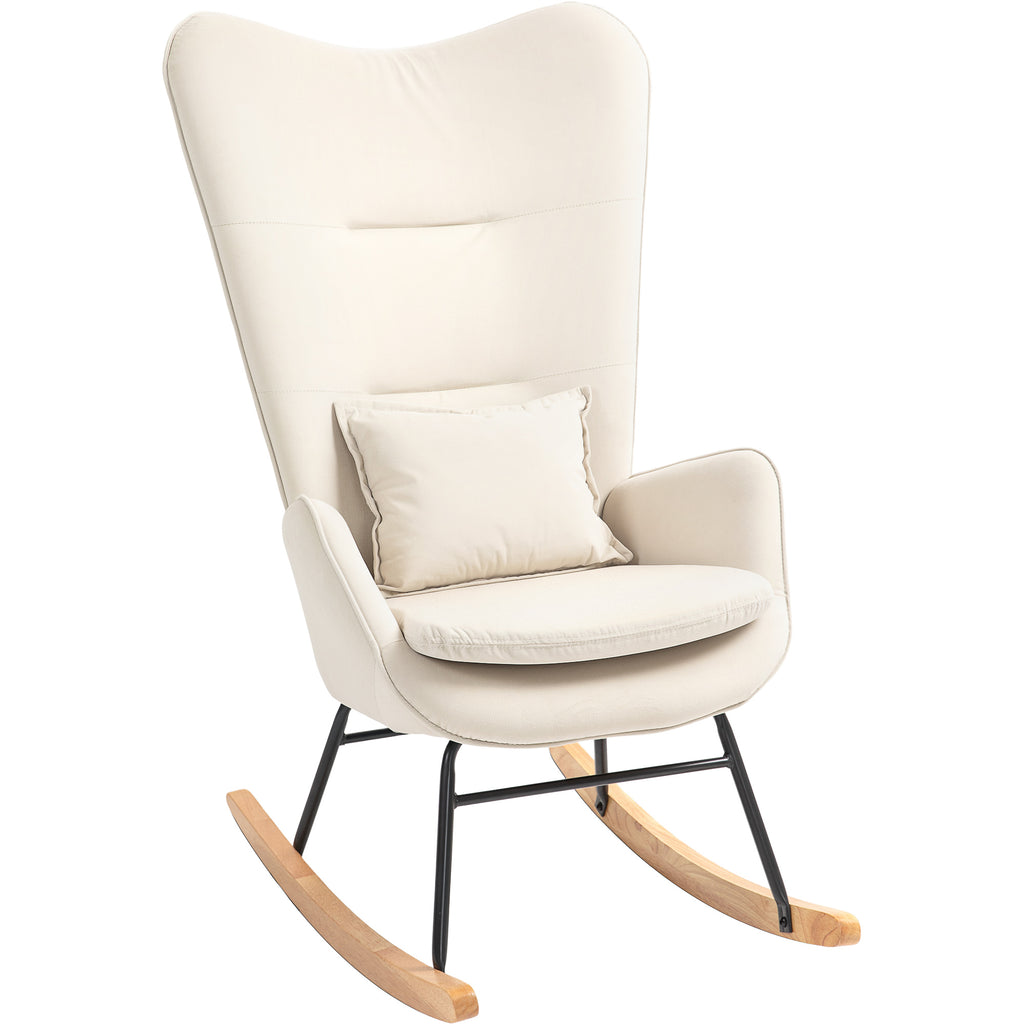 HOMCOM Schommelstoel in Samt-uitstraling met Lendenkussen, tot 120 kg, 67 x 85 x 112 cm, Crèmewit