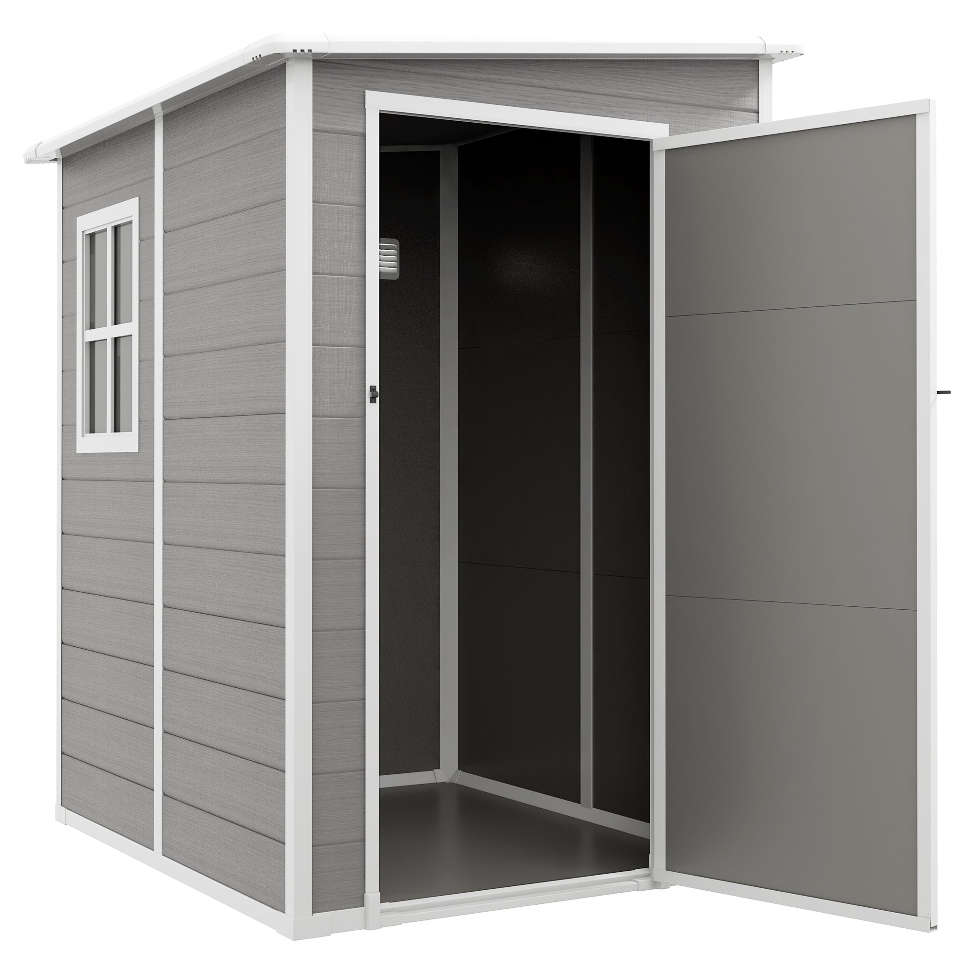 Outsunny Tuinschuur met Slot, Venster voor Daglicht & Ventilatie, Aluminium, 122 x 149 x 192/177 cm Grijs