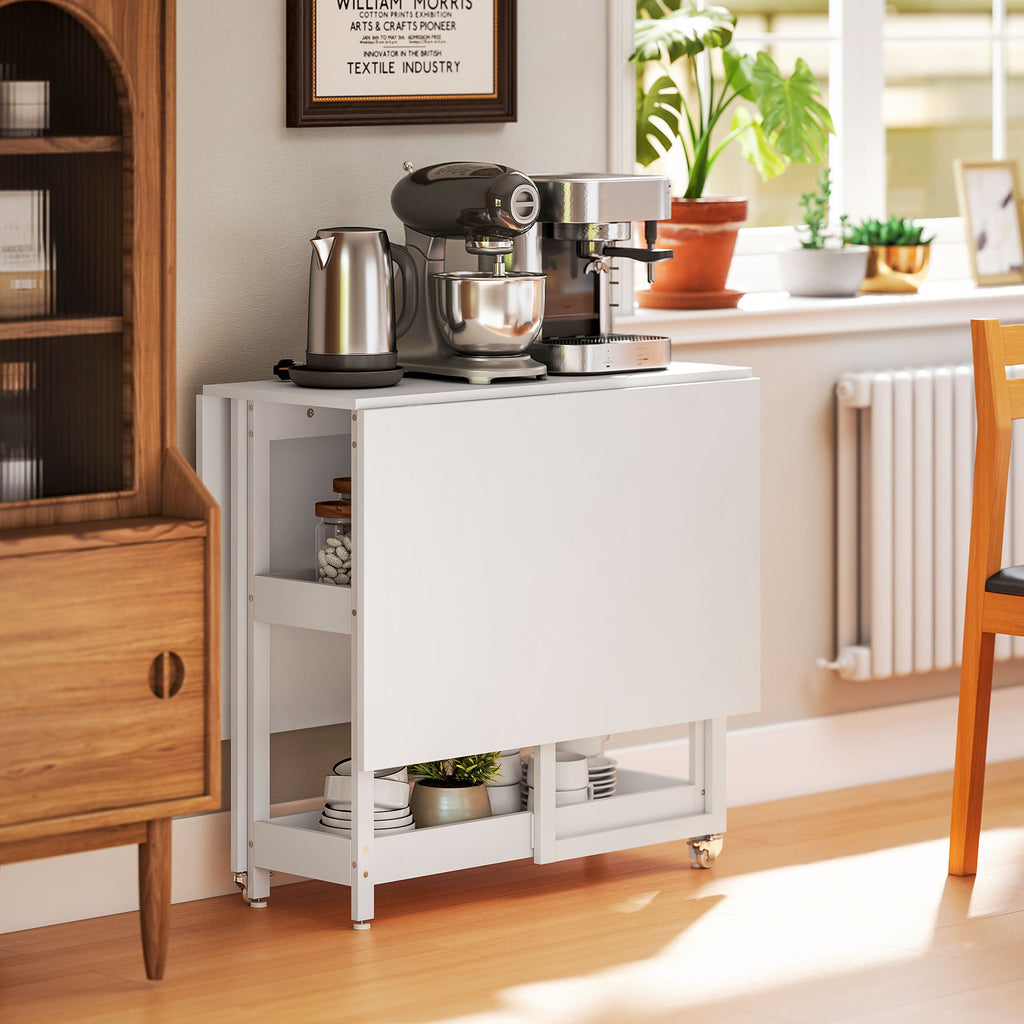 HOMCOM Uitschuifbare Eettafel in Industrieel Ontwerp voor tot 4 Personen, Open Schappen, Flexibel, Metaal, Spaanplaat, Wit