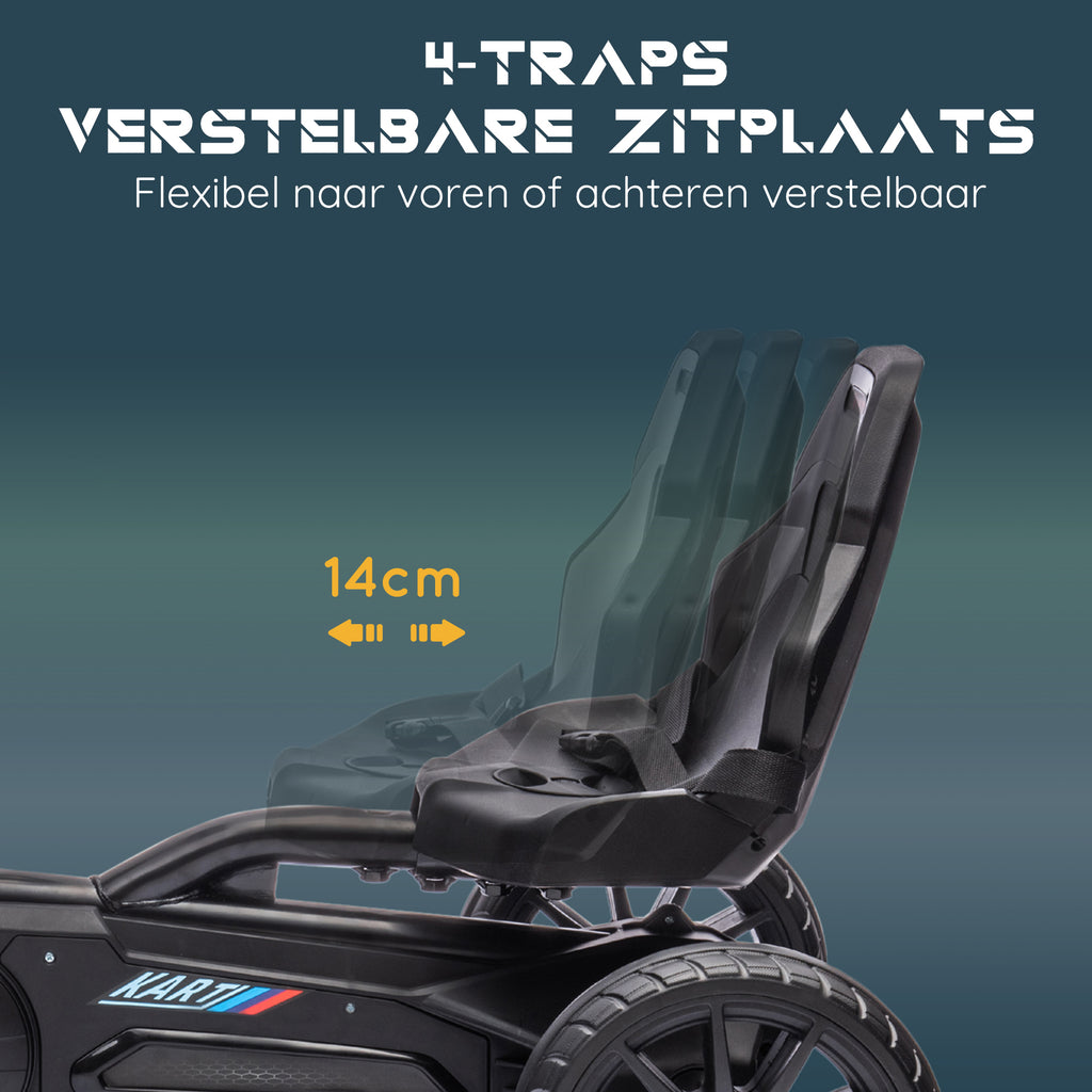 HOMCOM Go-Kart Kinderrijtuig met Verstelbare Zitting, Trapvoertuig, Trapauto met Handrem, 3-8 Jaar, Buiten, Zwart