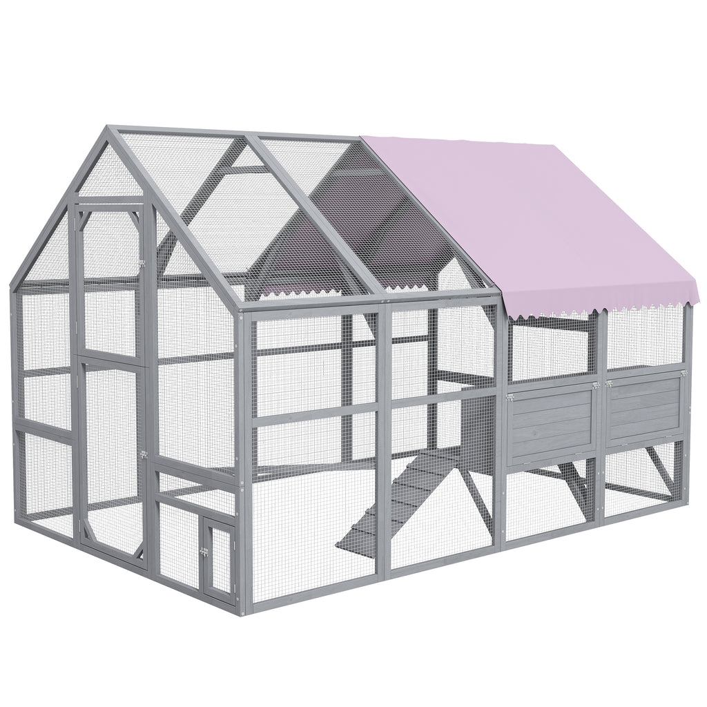 PawHut Kippenren Kippenhok Kippenhuis, toegankelijk, weerbestendig, 280 x 185,5 x 188 cm, Grijs
