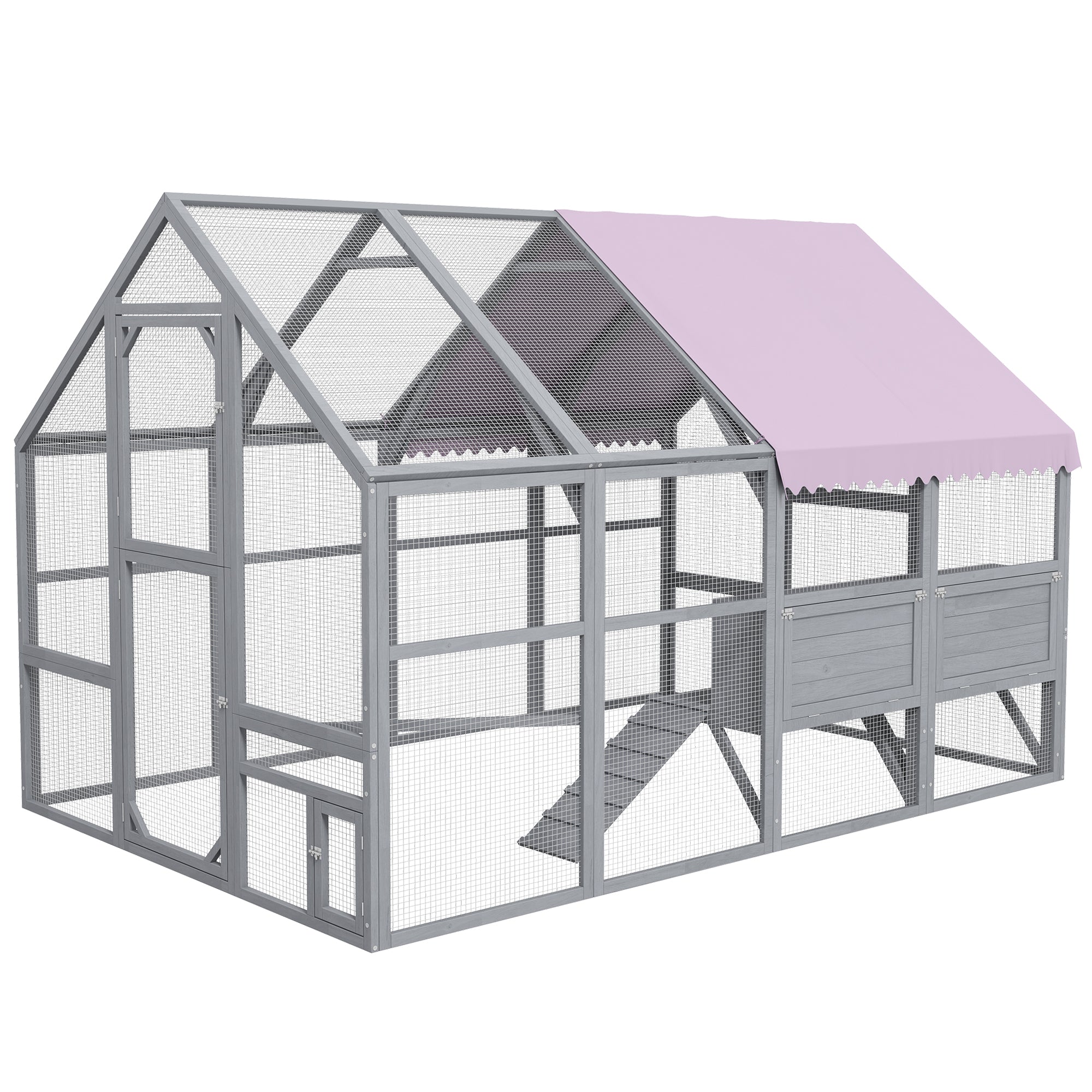 PawHut Kippenren Kippenhok Kippenhuis, toegankelijk, weerbestendig, 280 x 185,5 x 188 cm, Grijs