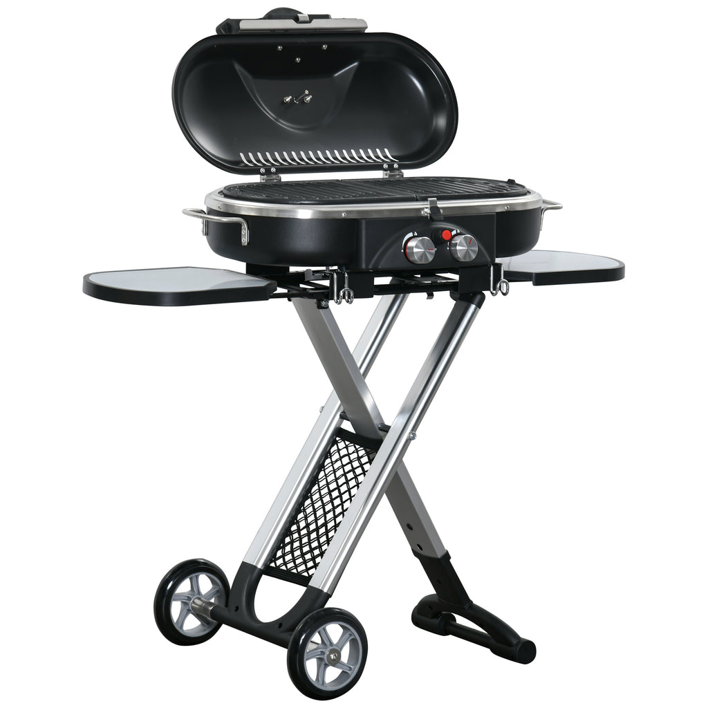 Outsunny Grillkar, inklapbaar, opbergrek, vetopvangbak, roestvrij, aluminium, 100 x 41,6 x 82,5 cm, zwart/zilver