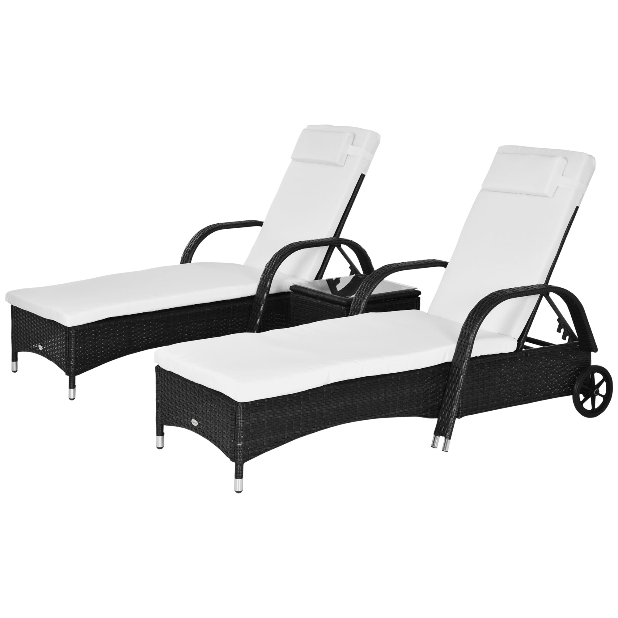 Outsunny® ligstoel tafel set van 3 tuinmeubelen ligbank voor buiten poly-rotan + metaal zwart