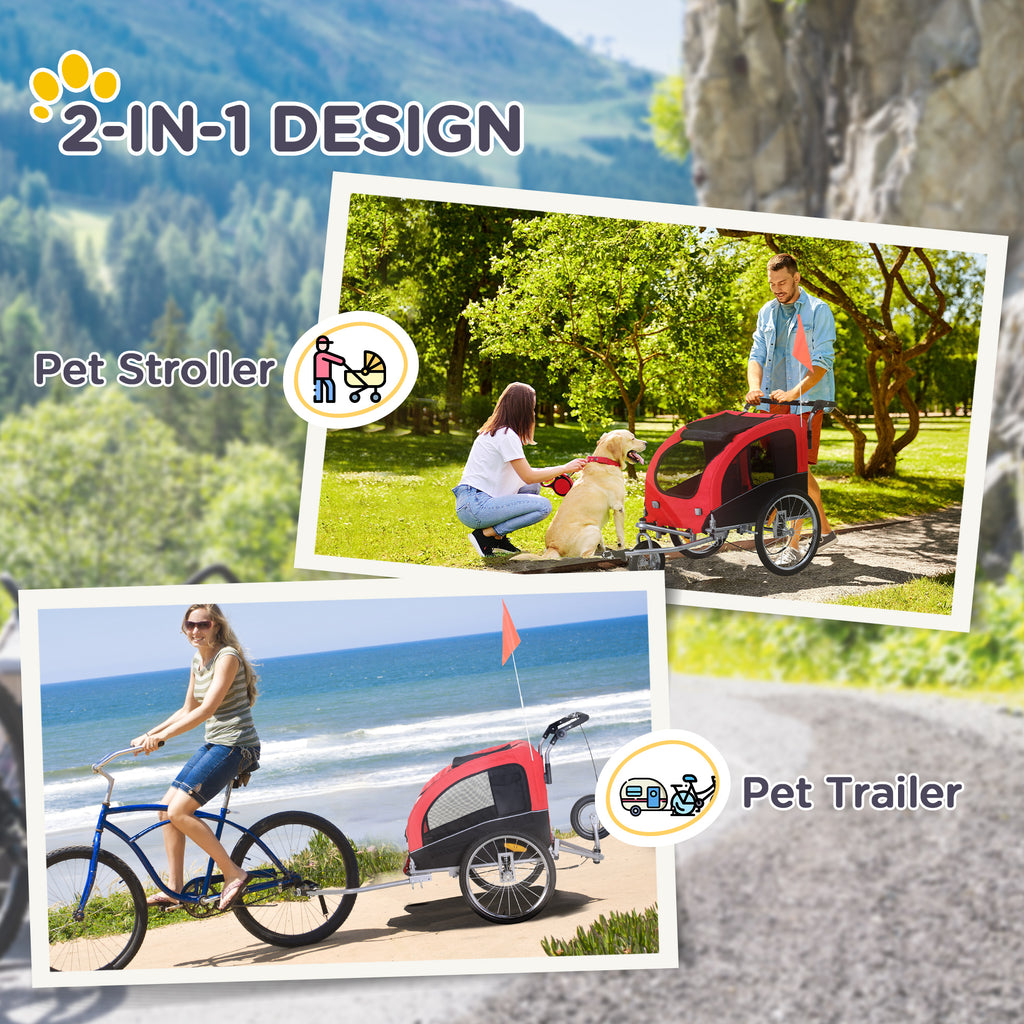 PawHut 2 in 1 hondenaanhanger fietskar jogger vlag regenhoes voor honden Rood