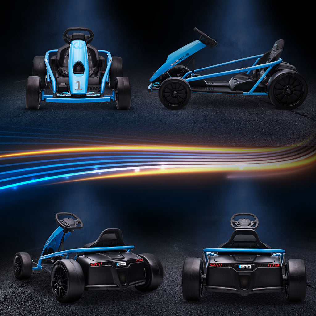 HOMCOM Elektrische Go-kart voor Kinderen, Driftfunctie, Claxon, Muziek, Veiligheidsgordel, Soft-Start, Blauw/Zwart