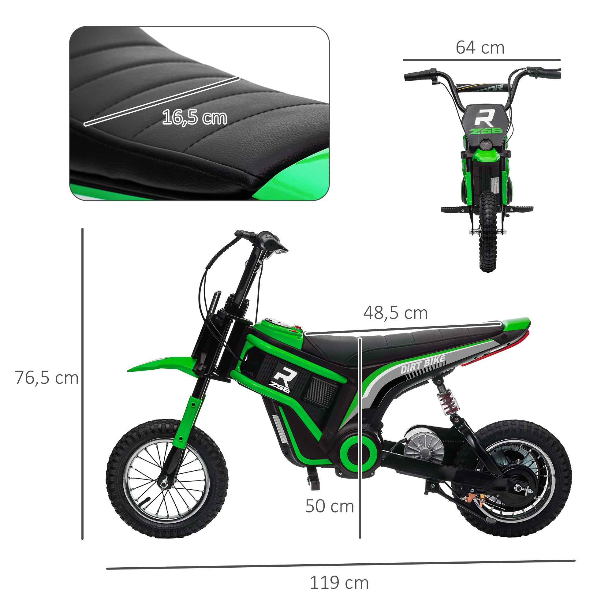 HOMCOM Elektrische Kindermotor, 24V motor, instelbare snelheid, muziek & lichten, Groen