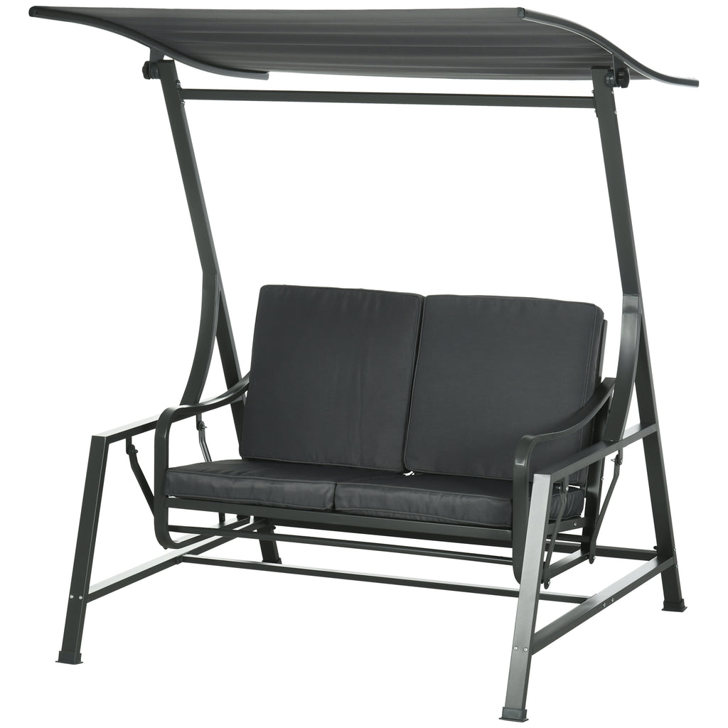 Outsunny tuinschommelset, 2-zits tuinschommelset met baldakijn, grijze kussens