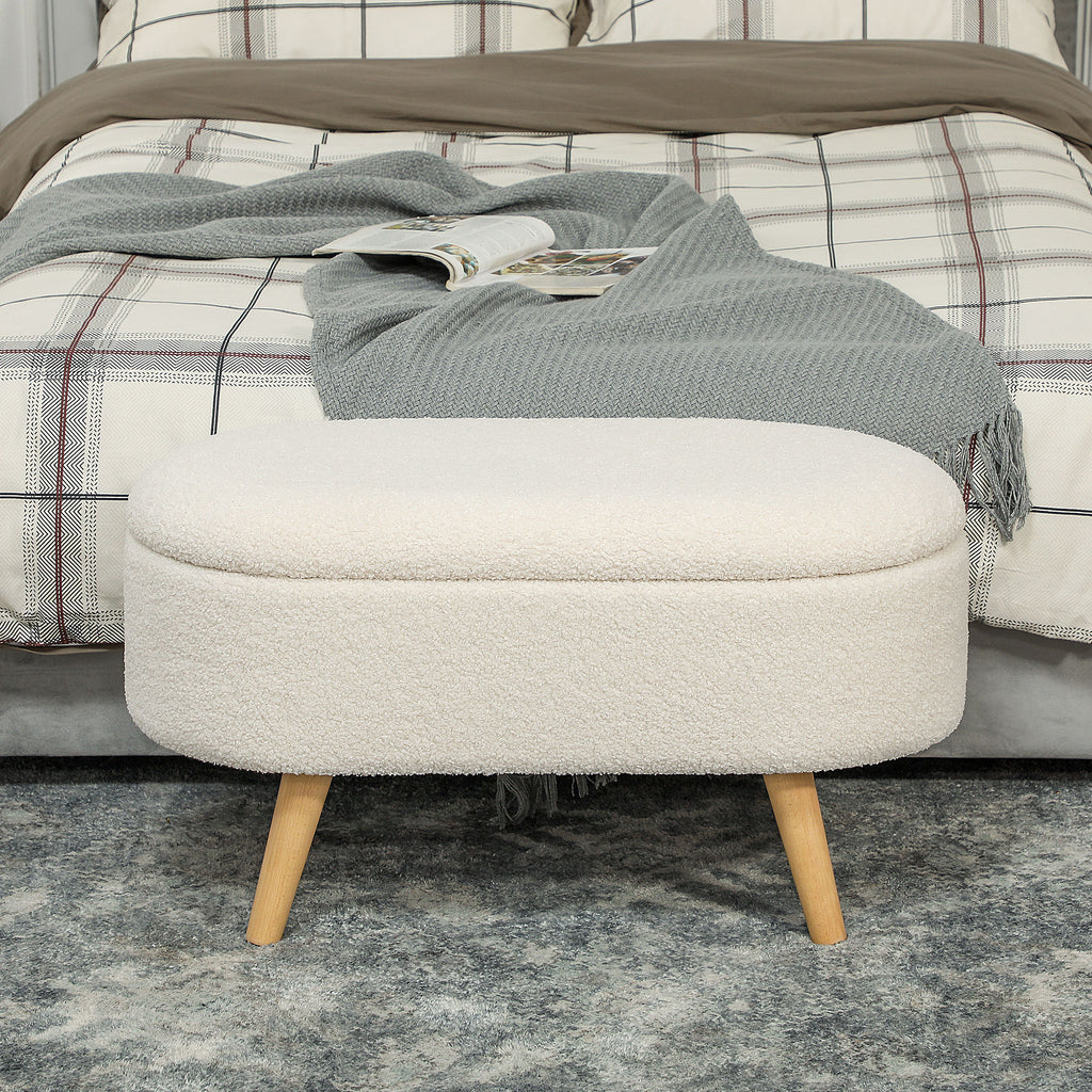 HOMCOM Zitbank met Opbergruimte en Deksel, Voethocker voor Hal, Woonkamer, Slaapkamer, Hout, Stoffen Bekleding, Wit
