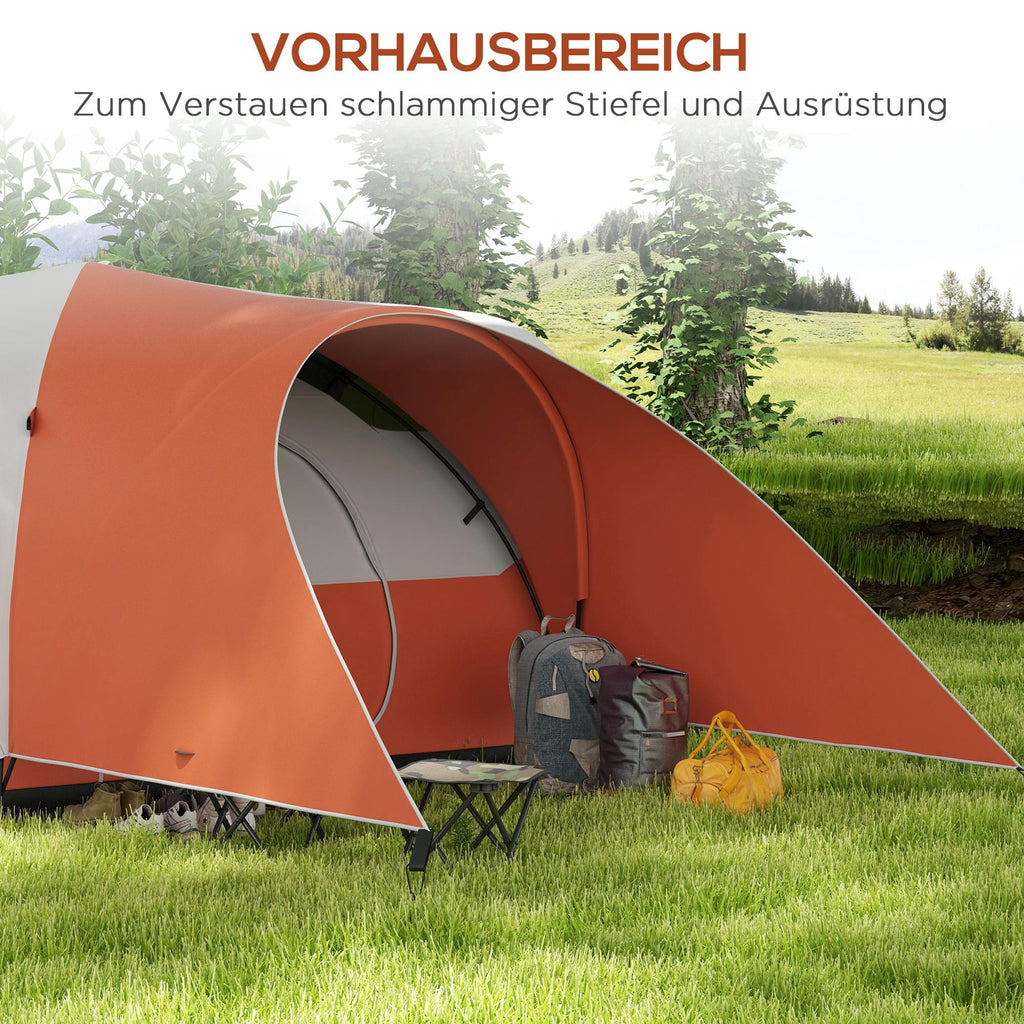 Outsunny Kampeertent voor 5-6 Pers., Familietent, waterdicht, met Voortent, 550L x 300B x 198Hcm, Oranje