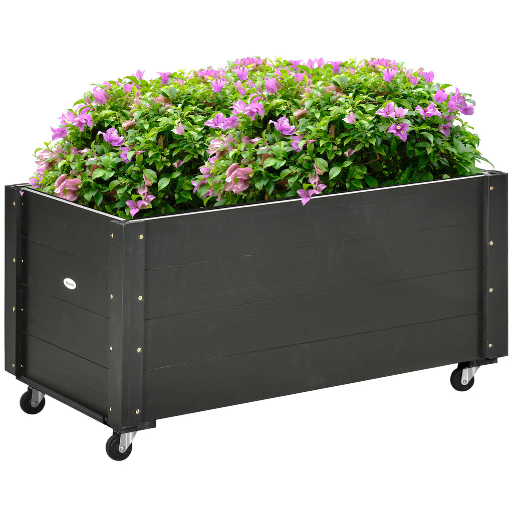 Outsunny verhoogd bed, bloembak met wielen, plantenbak voor tuin, massief hout
