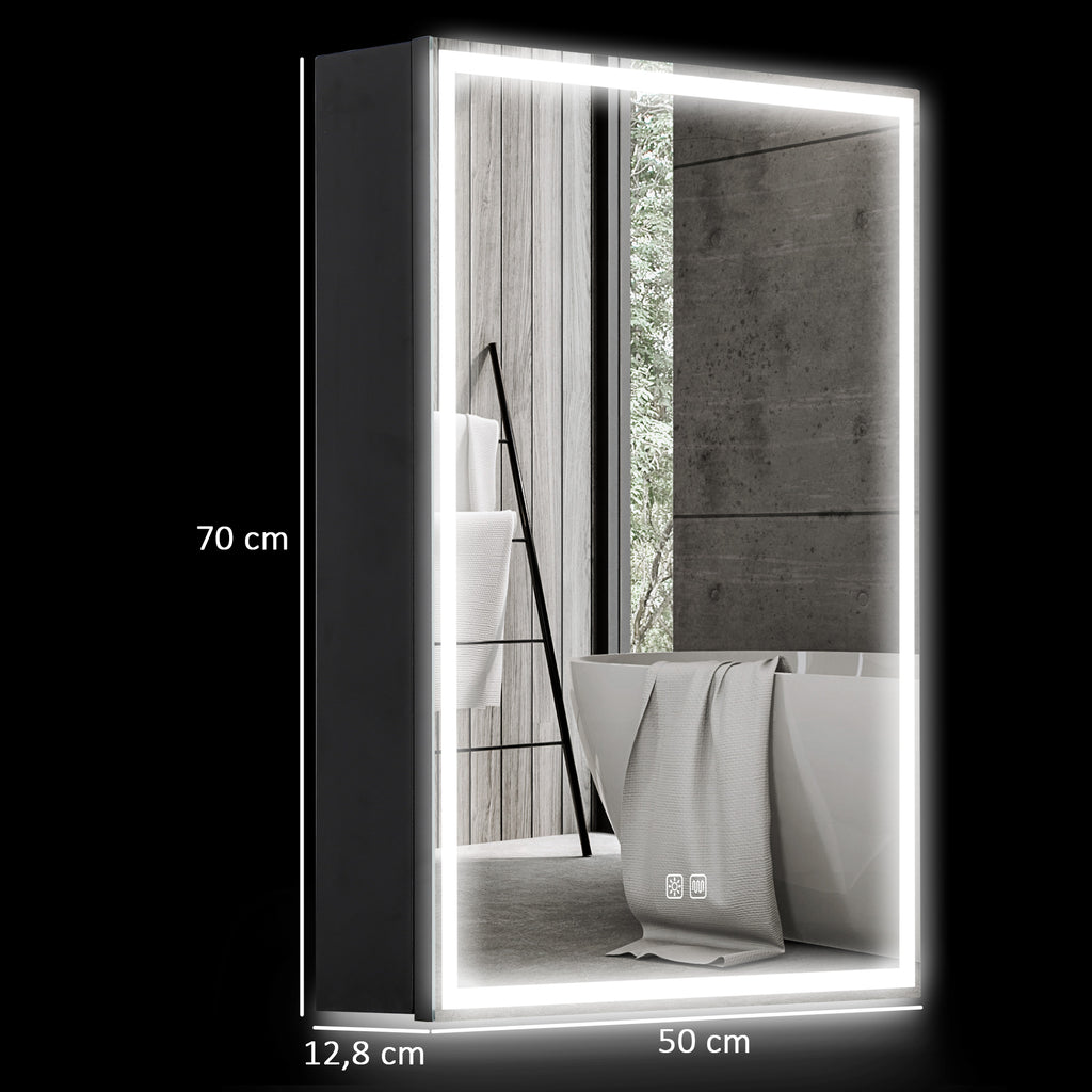 HOMCOM LED Spiegelkast voor Badkamer, 50 x 70 cm, Dimbaar, Anti-Beslag, Zwart