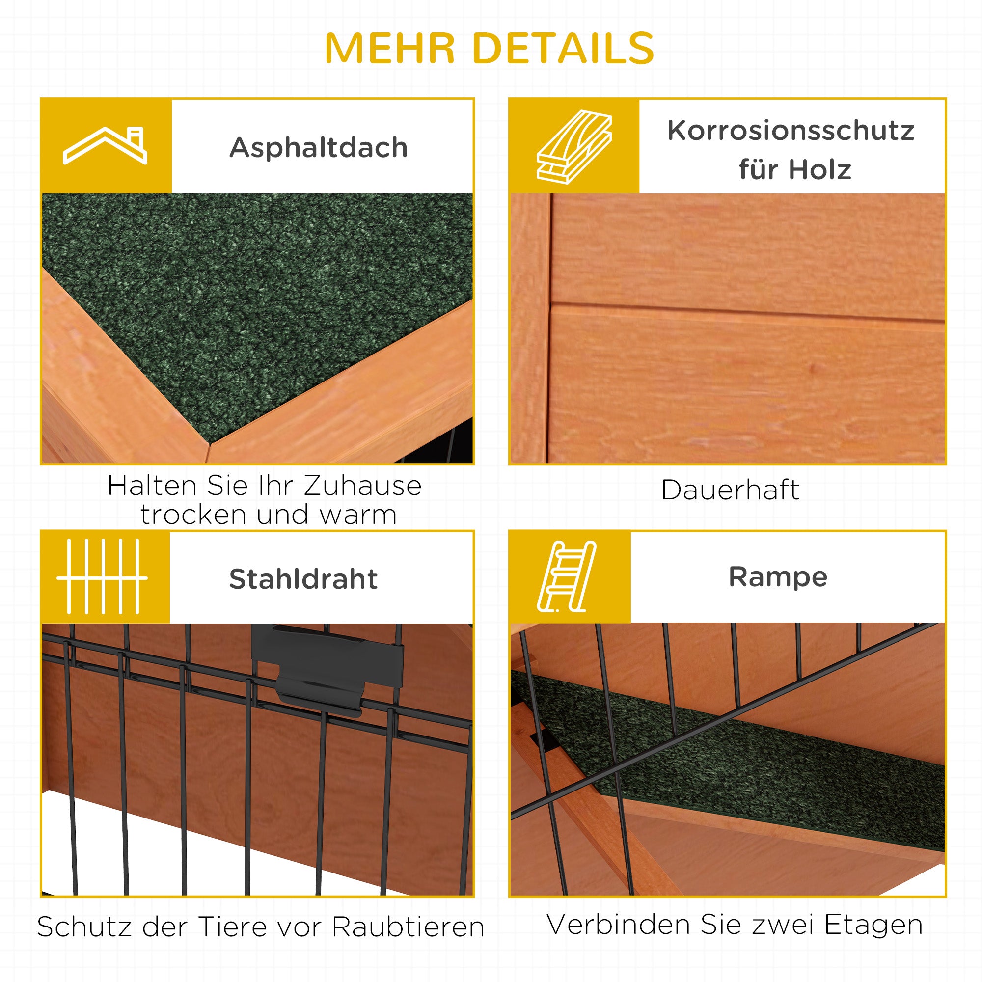 PawHut Kleindierstal Kleindierhuis Knaagdierhuis, weerbestendig, 2 Bakken, 123 x 63 x 112 cm, Oranje