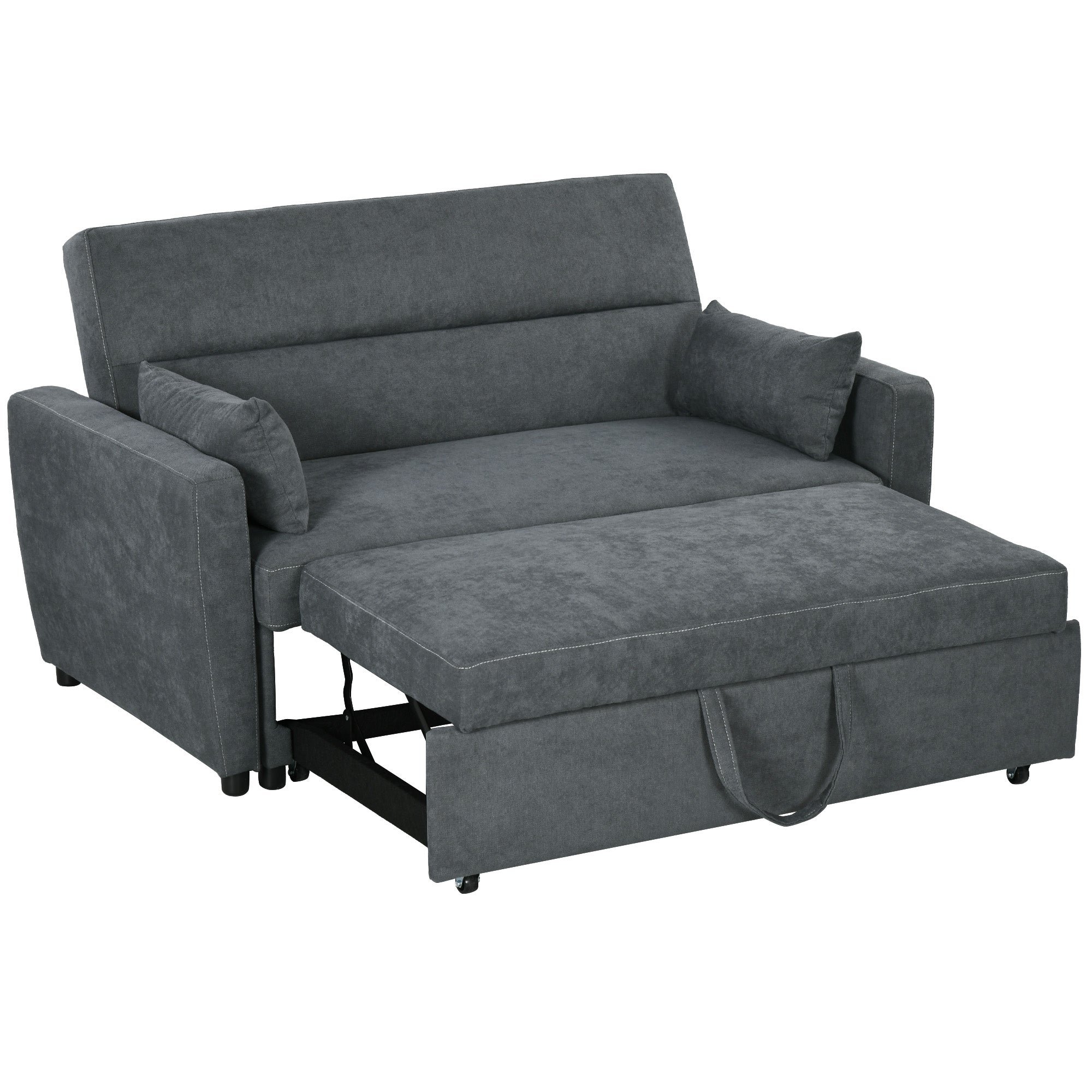 HOMCOM Uitklapbare slaapbank, 2-zits, tot 200 kg, Houten frame, 155x90x88,5cm, Donkergrijs