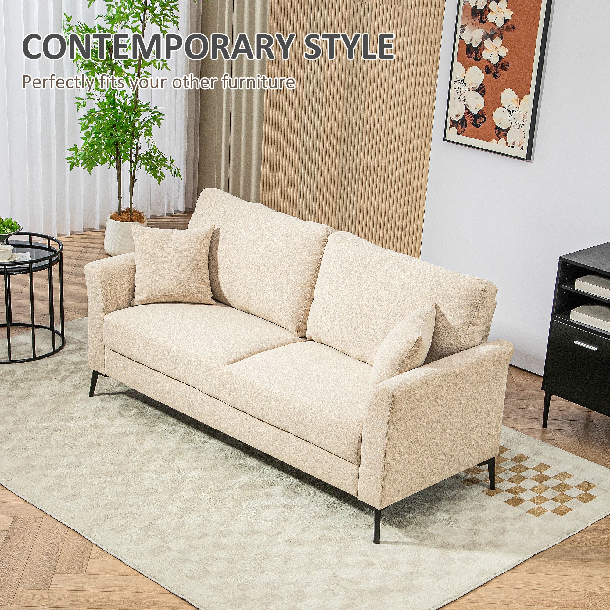 HOMCOM 2-zitsbank met veren, dikke bekleding, tot 360 kg, 179 x 80 x 89 cm, Beige
