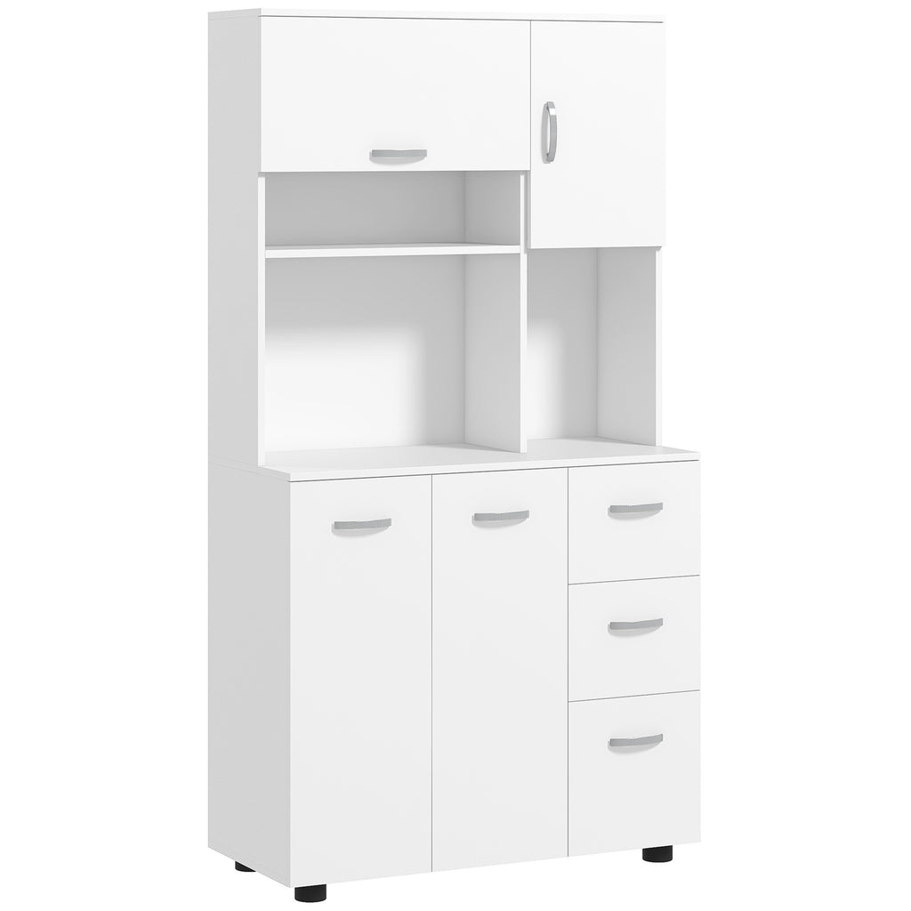 HOMCOM Keukenkast, Buffet, 3 Laden, 3 Planken, Veel Opbergruimte, 89x39,5x168cm, Wit