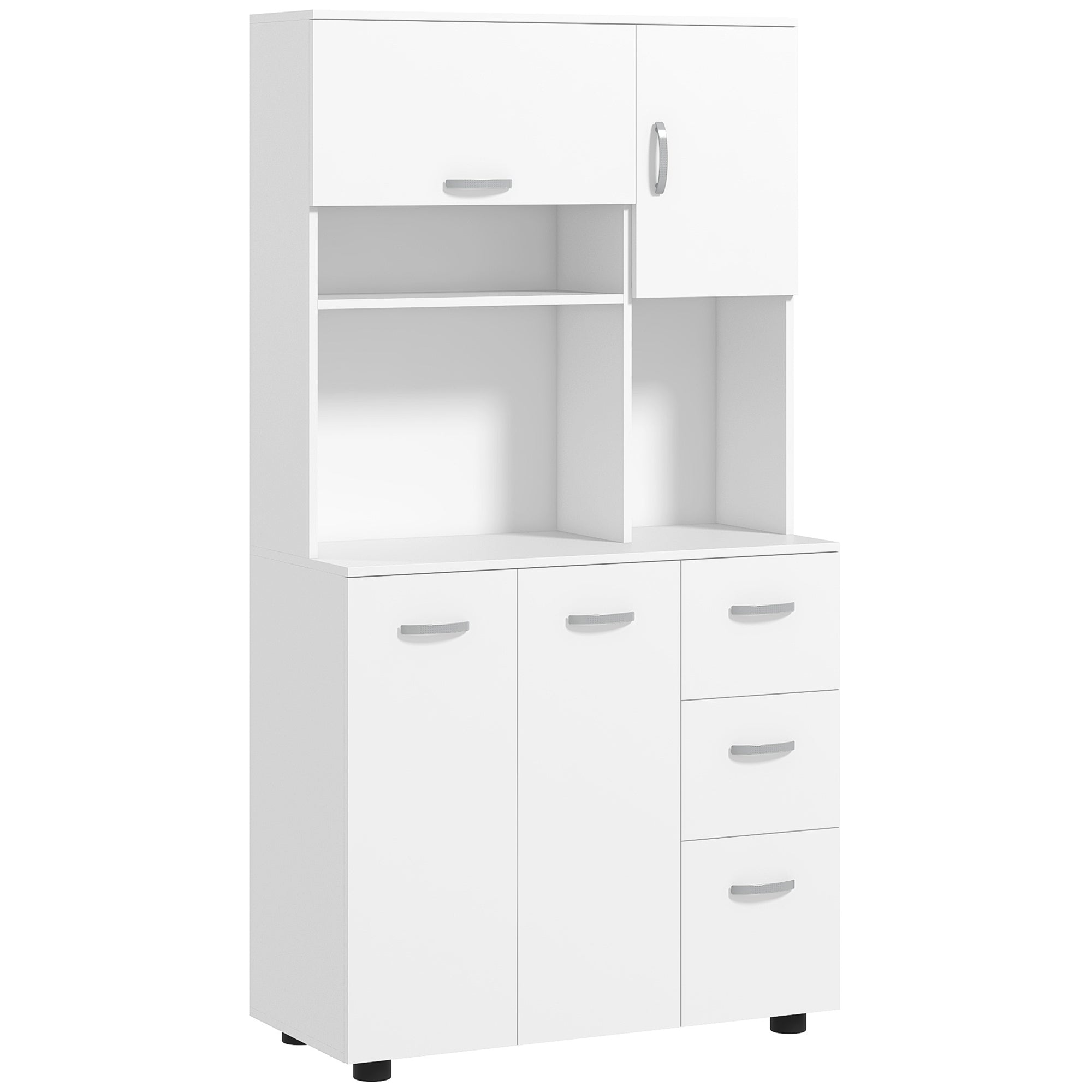 HOMCOM Keukenkast, Buffet, 3 Laden, 3 Planken, Veel Opbergruimte, 89x39,5x168cm, Wit