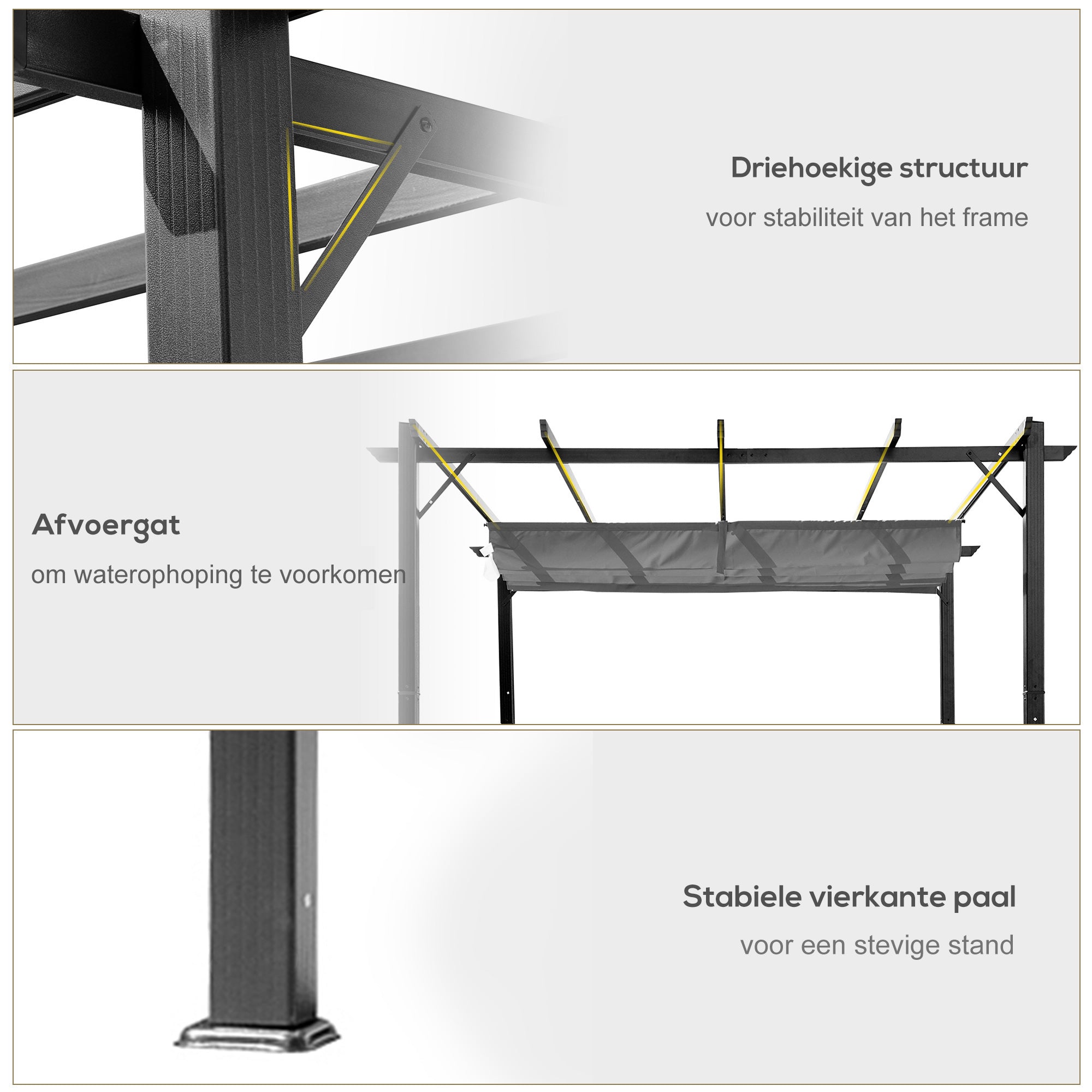 Outsunny Pergola Aluminium 3x3m voor Tuin, Grijs