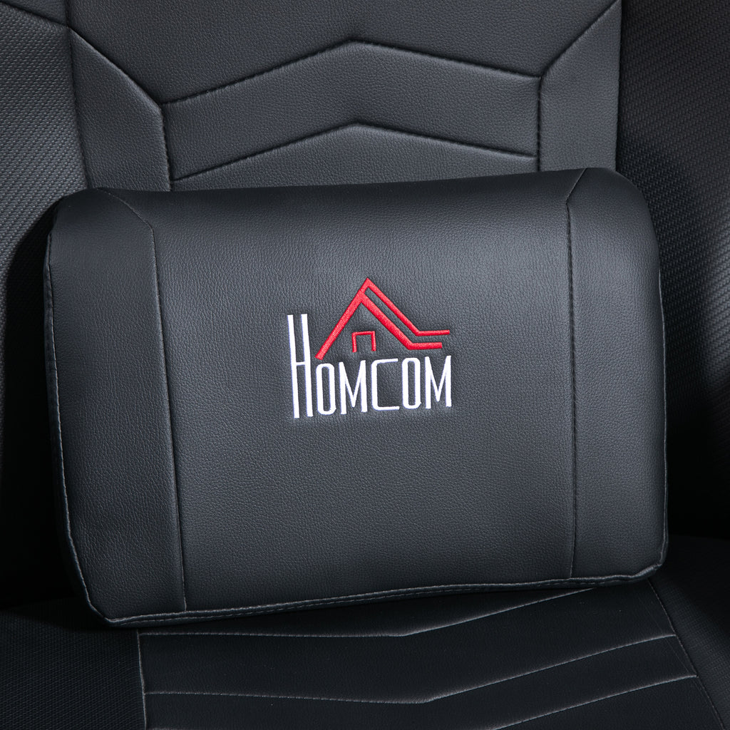 HOMCOM Gamingstoel, Massagefunctie, Kantelbare Rugleuning, Voetensteun, tot 120 kg, Stalen Frame, Kunstleer, Zwart