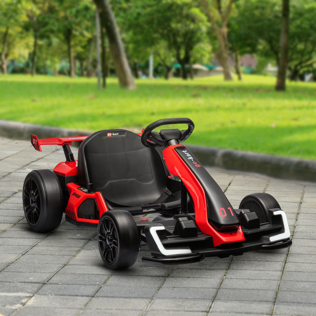 HOMCOM Go-Kart voor Kinderen, Elektrisch Kart met Toeter en Muziekfunctie, Verstelbare Stoel, tot 12 km/u, Kunststof, Metaal, Rood