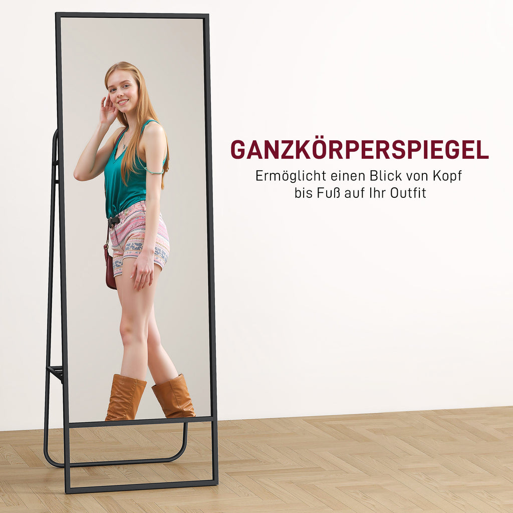 HOMCOM Volledige lichaamsspiegel, industrieel ontwerp, achterplank, 2 haken, metalen frame, voor slaapkamer, 157 x 50 cm, Zwart